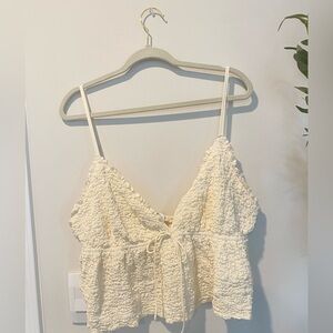 Cream Textured Women's Crop Top Spaghetti Strap Sleeveless Top XL to XXL